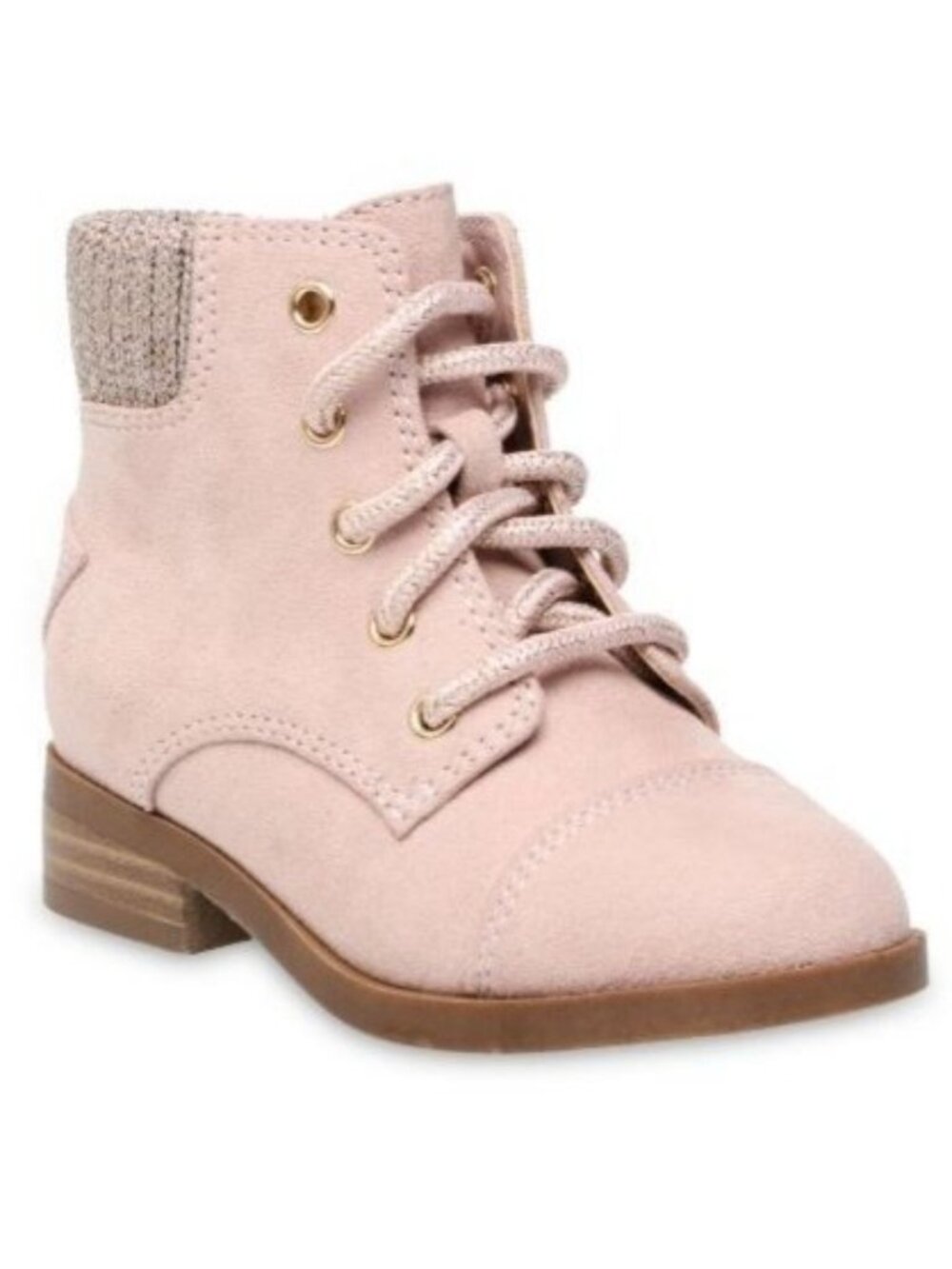 Wonder Nation Girls Size 3 Booties Lace-Up Pink Knitted Cuff Gold Accents
